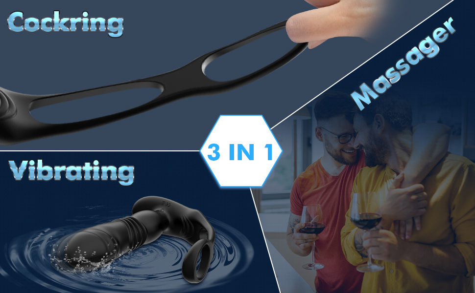 lovesvibe 12 vibration modes thrusting butt plug, 3 in 1 dual cock ring anal dildo