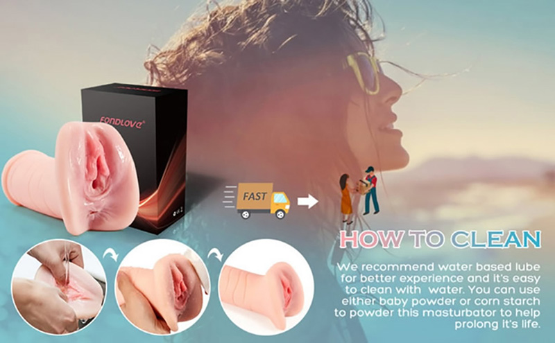 Lovesvibe Double Channel Vagina Anal Realistic Pocket Pussys for Men 6.9 Inch 10