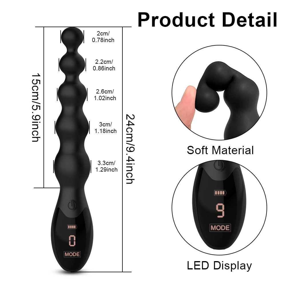Lovesvibe 9 Vibration Modes Medical Silicone Vibrating Anal Beads Anal Vibrator with LED Screen