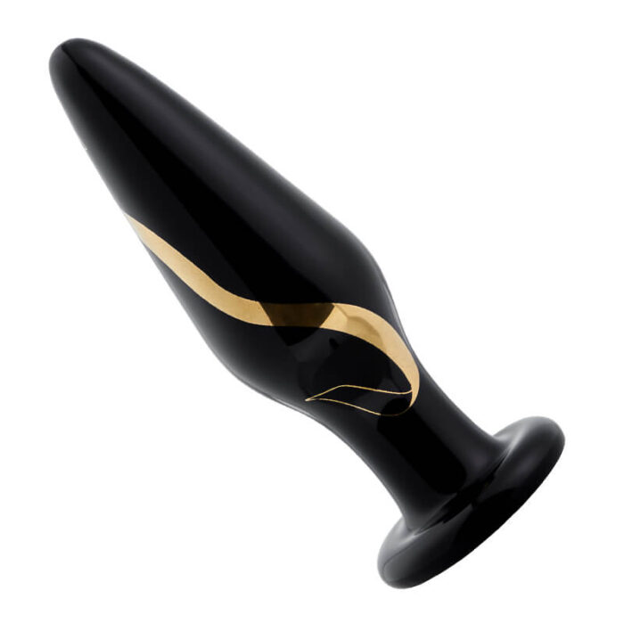 Lovesvibe Portable Glass Wide Butt Plug Couple Expanding Black Gold Anal Toys Sets - 5 PCS