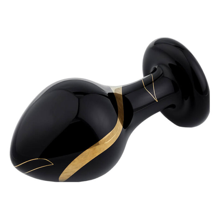 Lovesvibe Portable Glass Wide Butt Plug Couple Expanding Black Gold Anal Toys Sets - 5 PCS