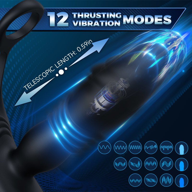 SAUL Glans 12 Vibrating 3 Thrusting Cock Rings Prostate Massager for Penis Stimulation