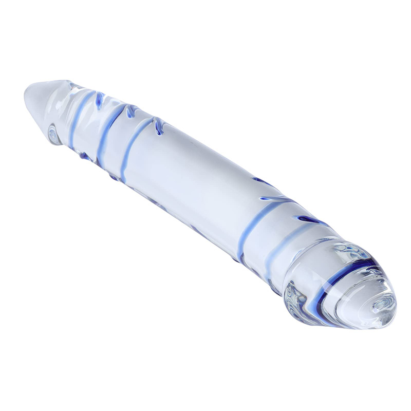 11 Inch Blue Swirl Double-Ended Glass Dildo Crystal Dildo for Female Masturbation