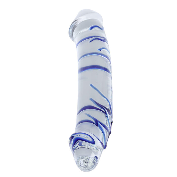 11 Inch Blue Swirl Double-Ended Glass Dildo Crystal Dildo for Female Masturbation
