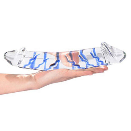 11 Inch Blue Swirl Double-Ended Glass Dildo Crystal Dildo for Female Masturbation