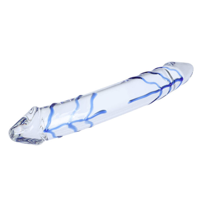 11 Inch Blue Swirl Double-Ended Glass Dildo Crystal Dildo for Female Masturbation