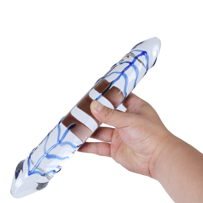 11 Inch Blue Swirl Double-Ended Glass Dildo Crystal Dildo for Female Masturbation