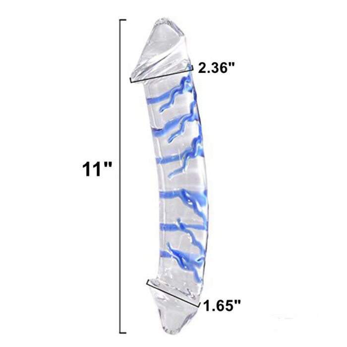 11 Inch Blue Swirl Double-Ended Glass Dildo Crystal Dildo for Female Masturbation