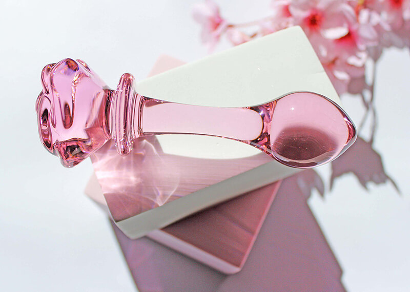 3 Pcs Pink Glass Dildo Set, Rose Crystal Butt Plug Beads Dildo for Adult Anal Training