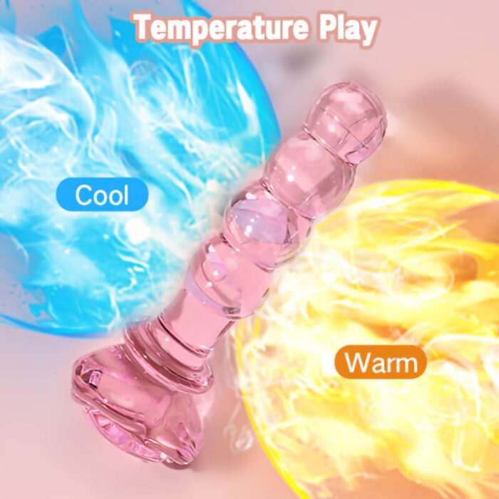 3 Pcs Pink Glass Dildo Set, Rose Crystal Butt Plug Beads Dildo for Adult Anal Training