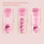 3 Pcs Pink Glass Dildo Set, Rose Crystal Butt Plug Beads Dildo for Adult Anal Training