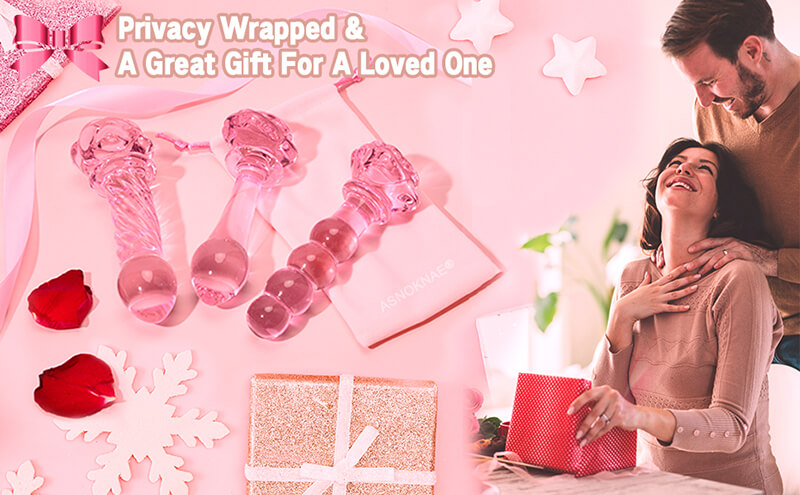 3 Pcs Pink Glass Dildo Set, Rose Crystal Butt Plug Beads Dildo for Adult Anal Training