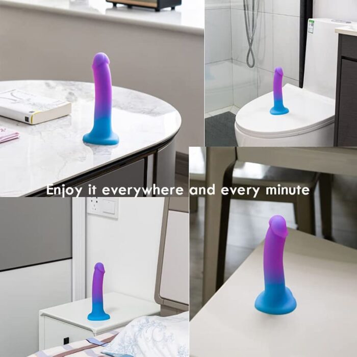 8 Inch Colorful Silicone Rainbow Dildo with Strong Suction Cup for G-Spot Prostate Play