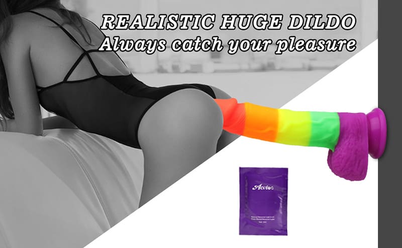 8.1 Inch Realistic Silicone Rainbow Dildo with with Suction Cup for G-Spot Anal Play