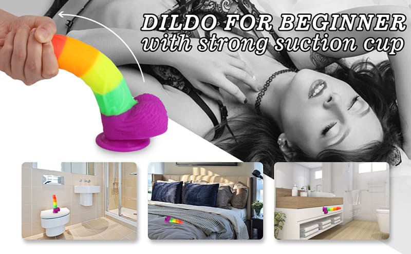 8.1 Inch Realistic Silicone Rainbow Dildo with with Suction Cup for G-Spot Anal Play