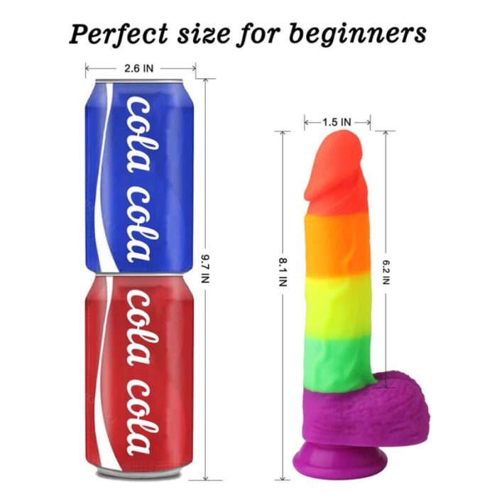 8.1 Inch Realistic Silicone Rainbow Dildo with with Suction Cup for G-Spot Anal Play
