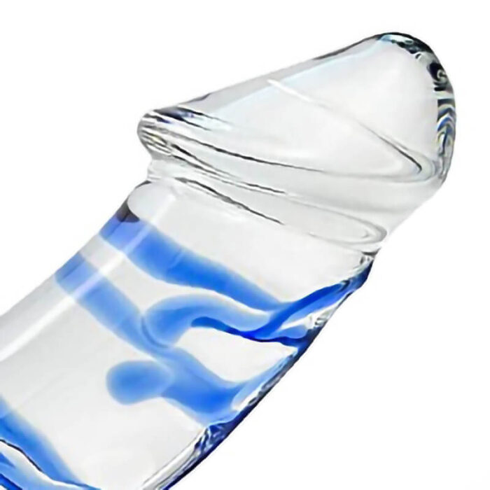 Blue Spiral Glass Dildo, 11Inch Crystal Dildo with Mushroom Tip for Temperature Play