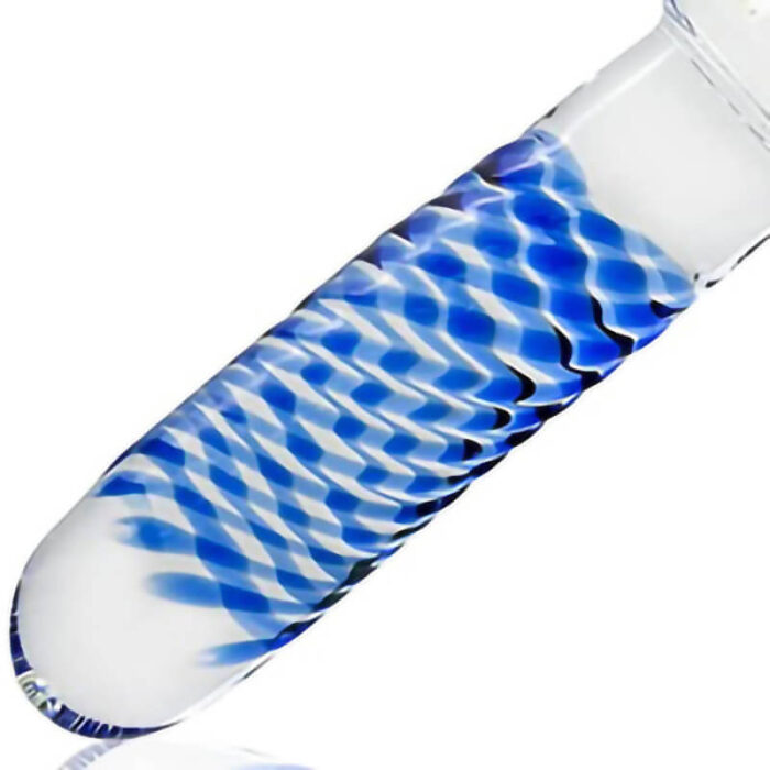 Blue Spiral Glass Dildo, 11Inch Crystal Dildo with Mushroom Tip for Temperature Play