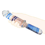 Blue Spiral Glass Dildo, 11Inch Crystal Dildo with Mushroom Tip for Temperature Play