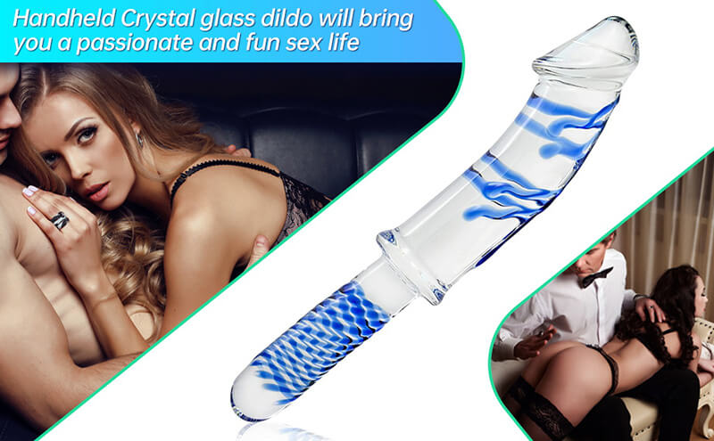 Blue Spiral Glass Dildo, 11Inch Crystal Dildo with Mushroom Tip for Temperature Play
