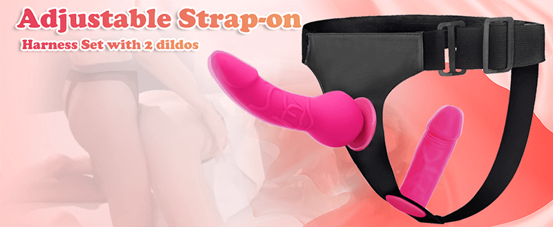 Harness Strap-On Dildo with 2 Adjustable Dildos & Remote Control for Female Couple Lesbian Red
