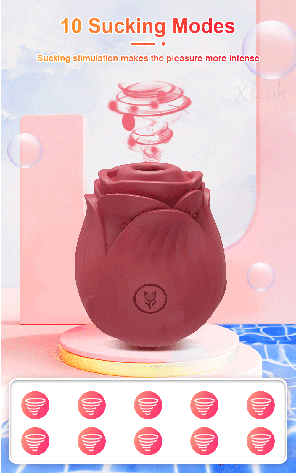 Lovesvibe 10 Powerful Vibration Sucking Rose Vibrator for Women Nipple Clit Sucker G-Spot Massager