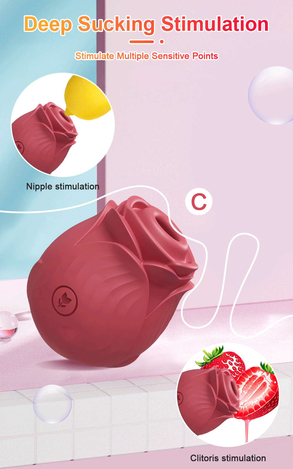 Lovesvibe 10 Powerful Vibration Sucking Rose Vibrator for Women Nipple Clit Sucker G-Spot Massager