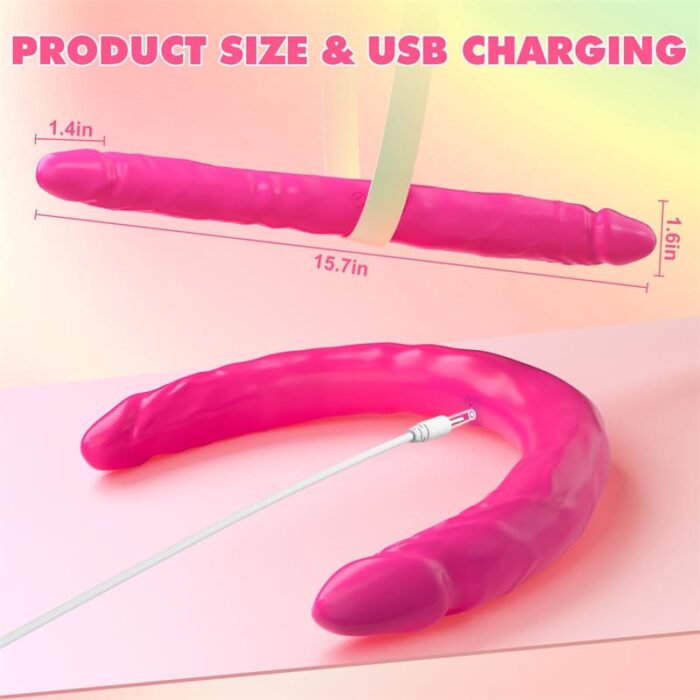 Lovesvibe 10 Vibration Double Ended Dildo G-Spot Dildo for Lesbian Couples - 15.7 Inch