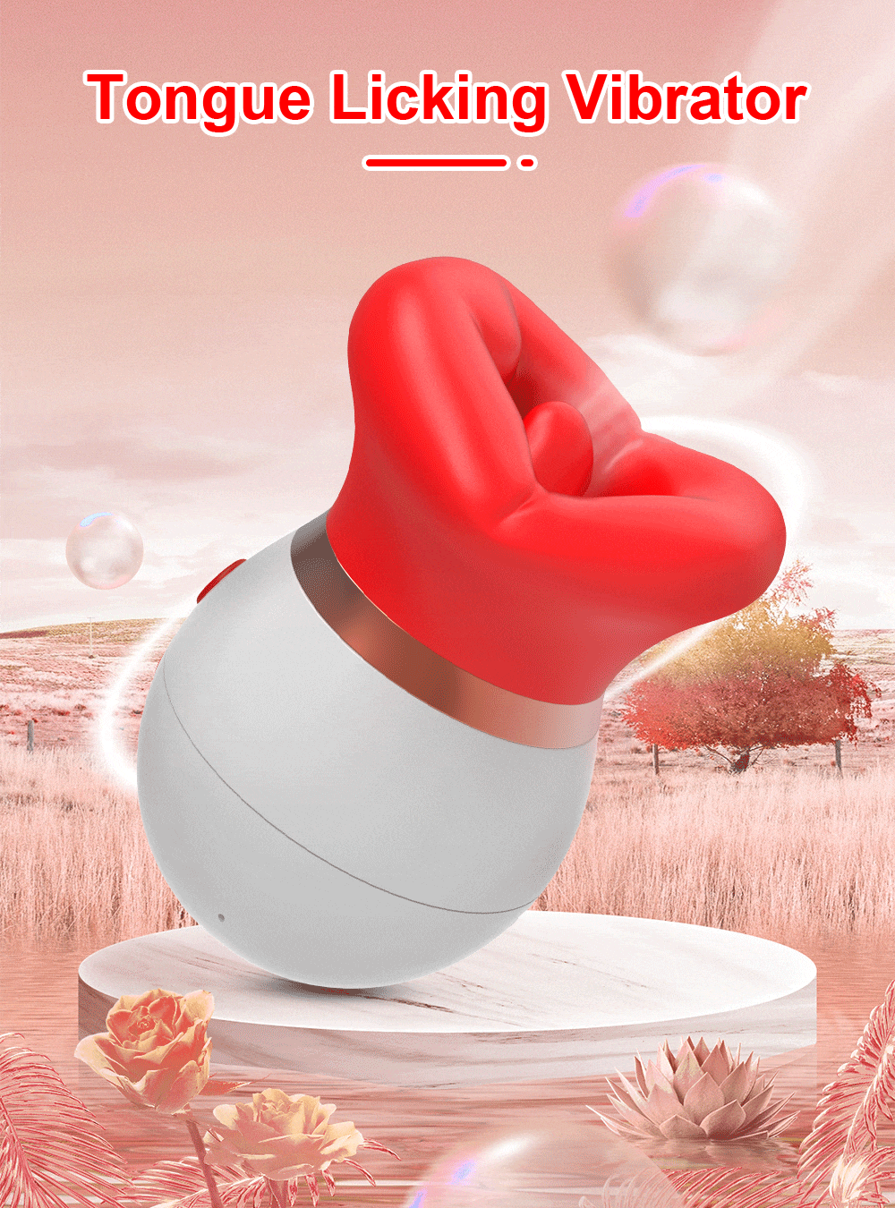 Lovesvibe 3 in 1 Rose Vibrator with 10 Vibration 3 Sucking Tongue Licking Nipple Toy