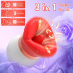 Lovesvibe 3 in 1 Rose Vibrator with 10 Vibration 3 Sucking Tongue Licking Nipple Toy