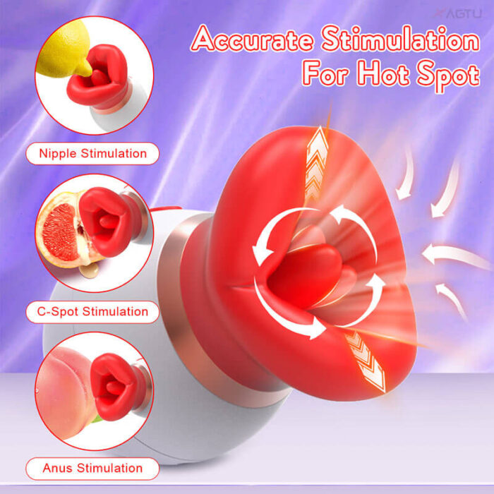 Lovesvibe 3 in 1 Rose Vibrator with 10 Vibration 3 Sucking Tongue Licking Nipple Toy