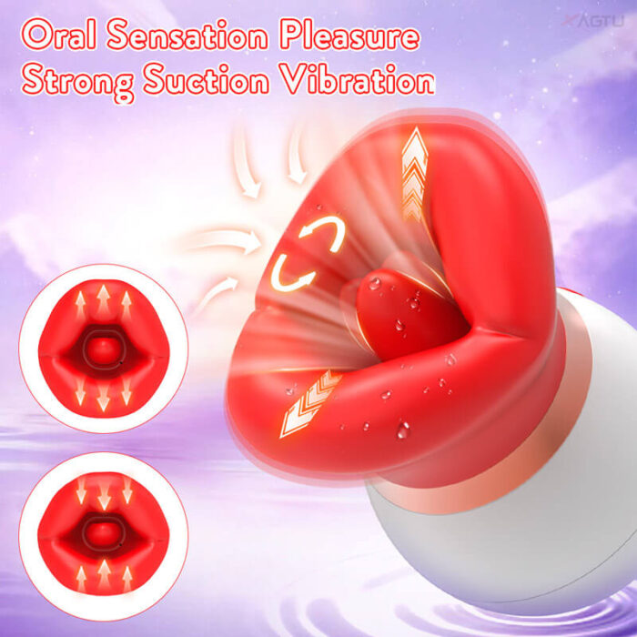 Lovesvibe 3 in 1 Rose Vibrator with 10 Vibration 3 Sucking Tongue Licking Nipple Toy