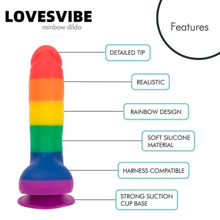 Lovesvibe 8'' Liquid Silicone Rainbow Dildo with Extreme Suction for Vaginal & Anal Sex