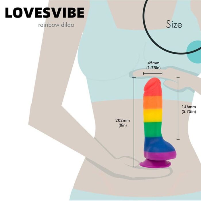 Lovesvibe 8'' Liquid Silicone Rainbow Dildo with Extreme Suction for Vaginal & Anal Sex