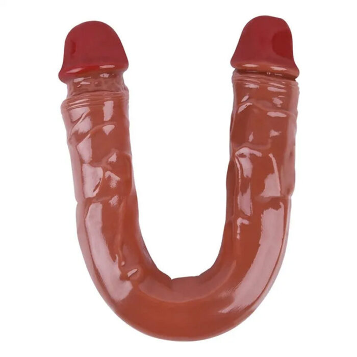 Lovesvibe Brown Silicone Double Ended Dildos for Lesbian Orgasms - 15.5 Inch