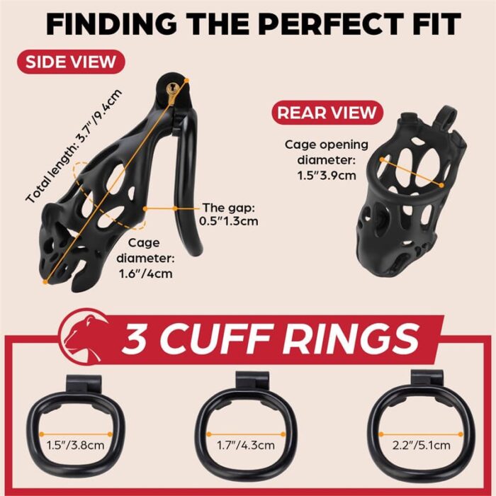 Lovesvibe Invisible Male Chastity Cage Device with Invisible Lock, Keys & 3 Dick Rings