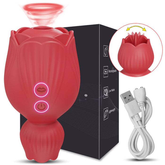 Lovesvibe Rose 10 Sucking Tongue Licking Vibrator for Women Nipple Clitoris Stimulator Clit Sucker
