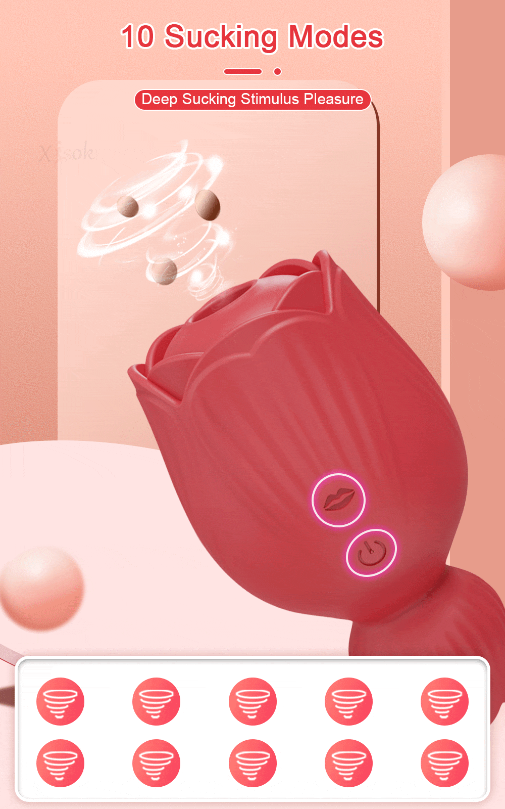 Lovesvibe Rose 10 Sucking Tongue Licking Vibrator for Women Nipple Clitoris Stimulator Clit Sucker