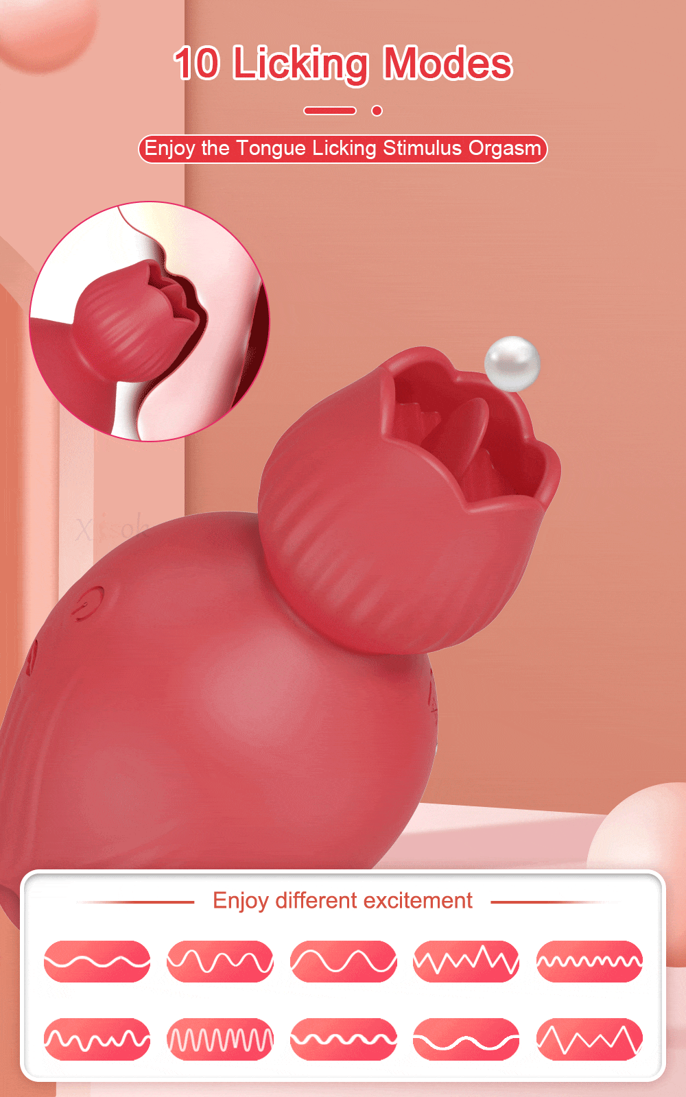 Lovesvibe Rose 10 Sucking Tongue Licking Vibrator for Women Nipple Clitoris Stimulator Clit Sucker