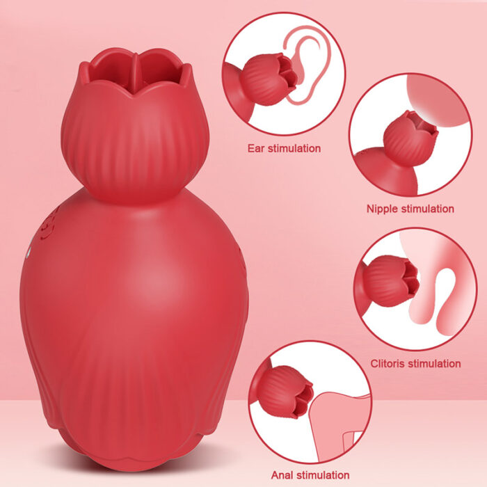 Lovesvibe Rose 10 Sucking Tongue Licking Vibrator for Women Nipple Clitoris Stimulator Clit Sucker