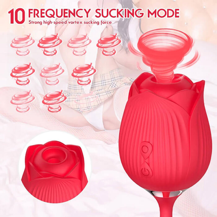 Lovesvibe Rose Thrusting Vibrators with 10 Vibrating Suction for Women Egg Clitoris Sucker