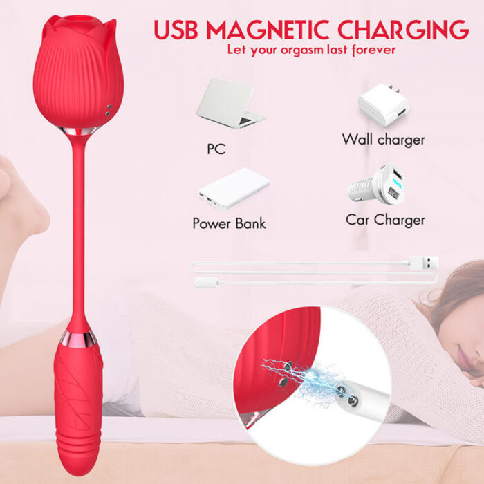 Lovesvibe Rose Thrusting Vibrators with 10 Vibrating Suction for Women Egg Clitoris Sucker