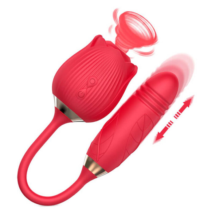 Lovesvibe Rose Thrusting Vibrators with 10 Vibrating Suction for Women Egg Clitoris Sucker