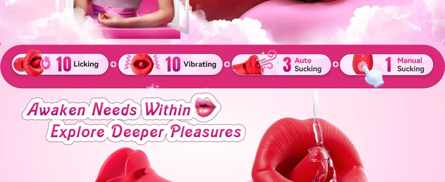 Lovesvibe 4 In 1 Rose Vibrator 10 Tongue Licking Sucking Nipple Toy G-Spot Vibrator