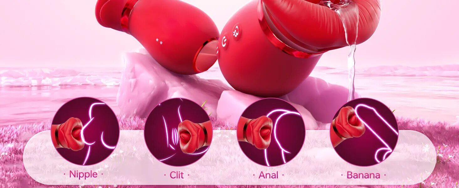 Lovesvibe 4 In 1 Rose Vibrator 10 Tongue Licking Sucking Nipple Toy G-Spot Vibrator