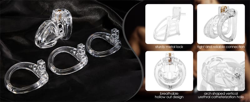 Male Chastity Cage with 4 Active Rings & 2 Keys for Male Penis Exercise & Abstinence