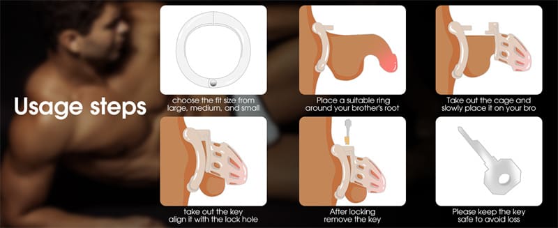 Male Chastity Cage with 4 Active Rings & 2 Keys for Male Penis Exercise & Abstinence