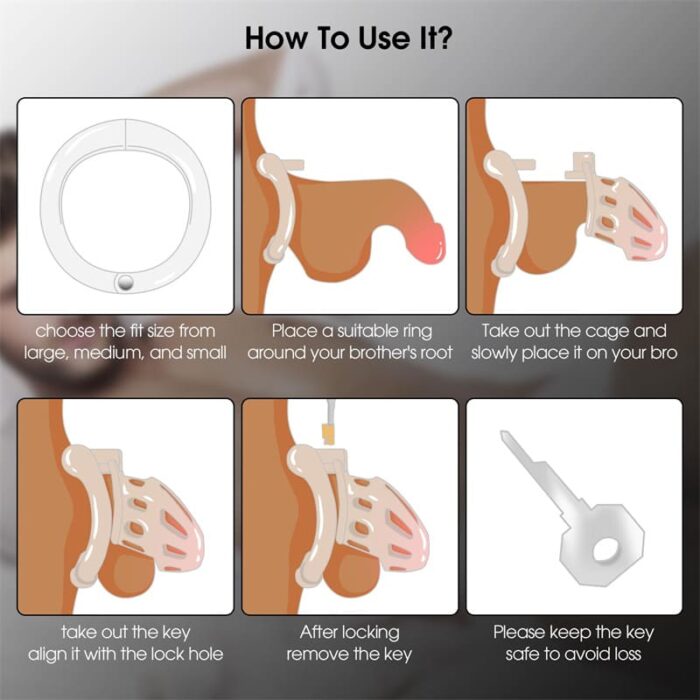 Male Chastity Cage with 4 Active Rings & 2 Keys for Male Penis Exercise & Abstinence