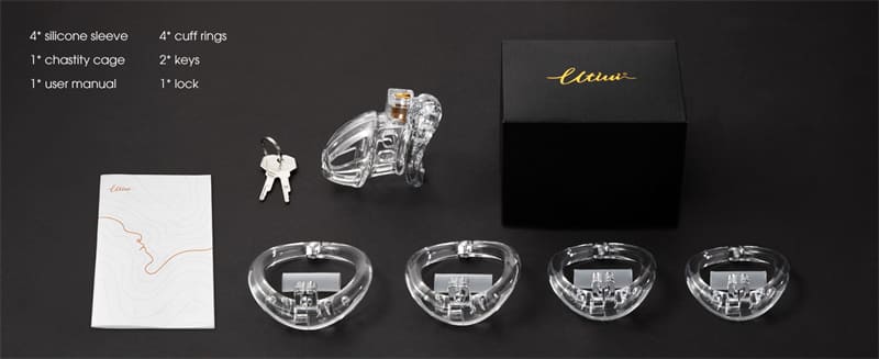 Male Chastity Cage with 4 Active Rings & 2 Keys for Male Penis Exercise & Abstinence
