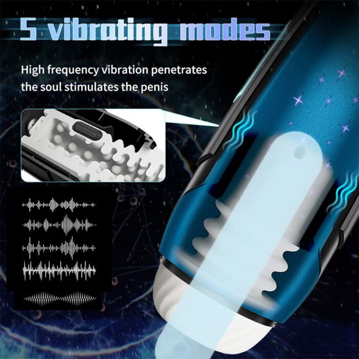 Automatic Male Masturbator with 3D Textured Sleeve, 5 Frequency Telescopic Adult Sex Toys